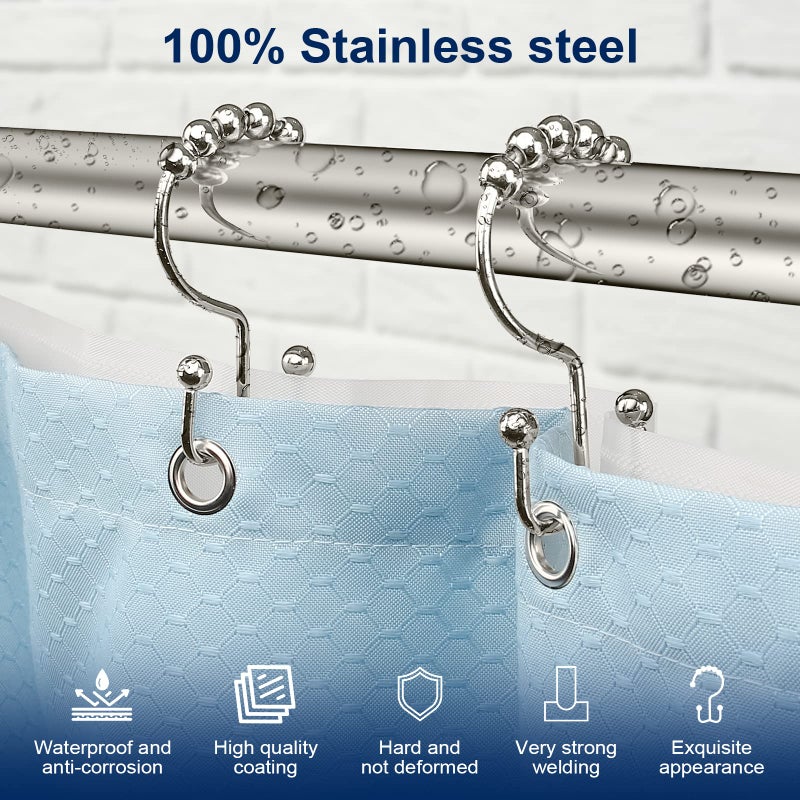 Gidse Shower Curtain Hooks Sturdy Stainless Steel Double Sided Shower Hooks Rings for Bathroom Shower Curtain Rods Curtains Set of 12 Hooks - Nickel - Image 2